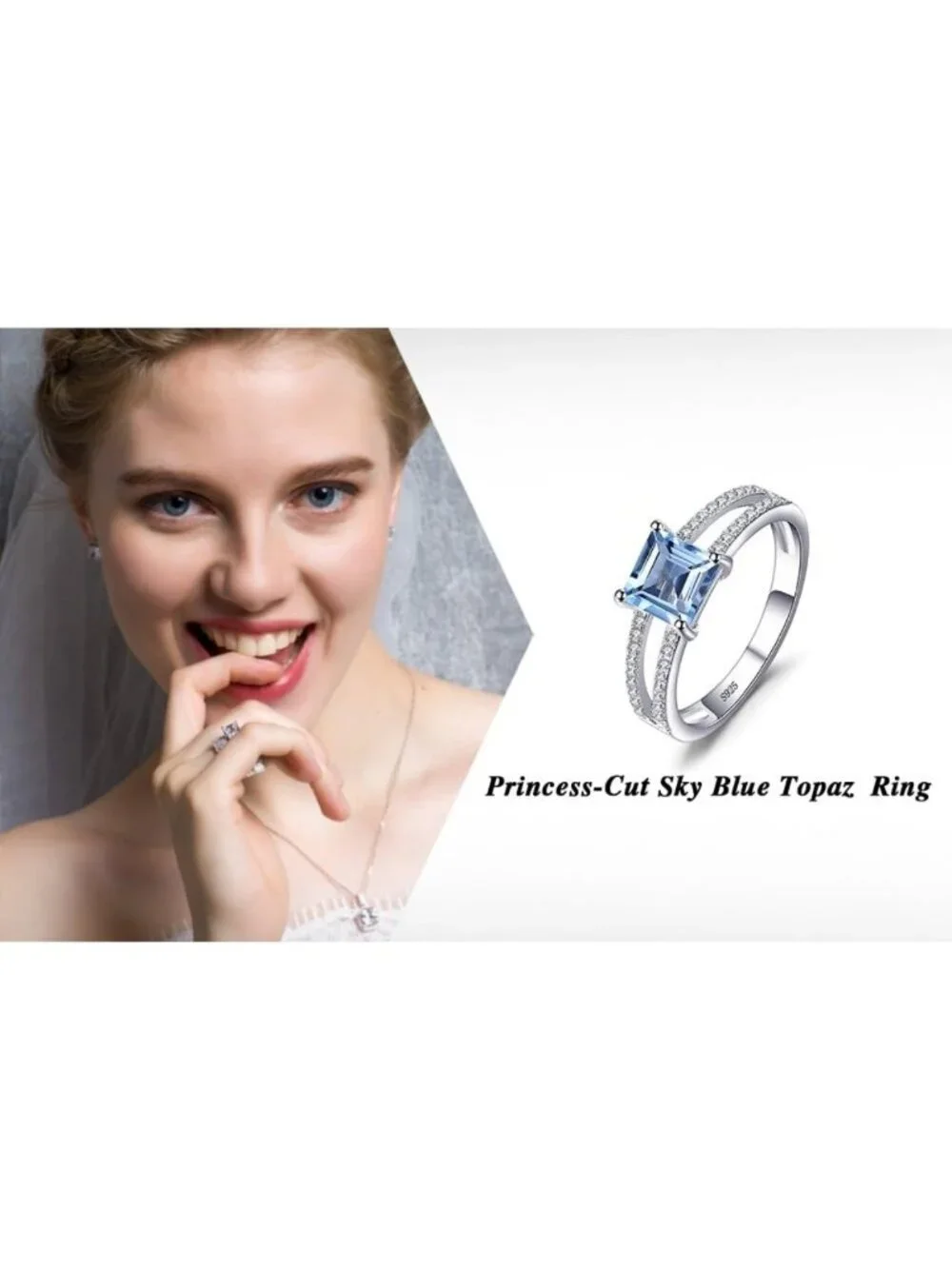 Stunning 1.2ct Blue Topaz Solitaire Ring, 14K White Gold Plated, Natural